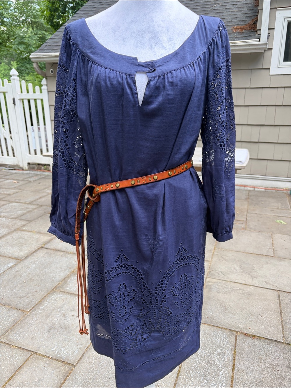 Gerard Darel Eyelet Navy Shift Dress Tunic All Cotton/Silk Blend, Size 40/US 8